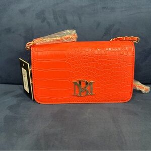 Badgley Mischka Red Croc-Embossed Crossbody Bag